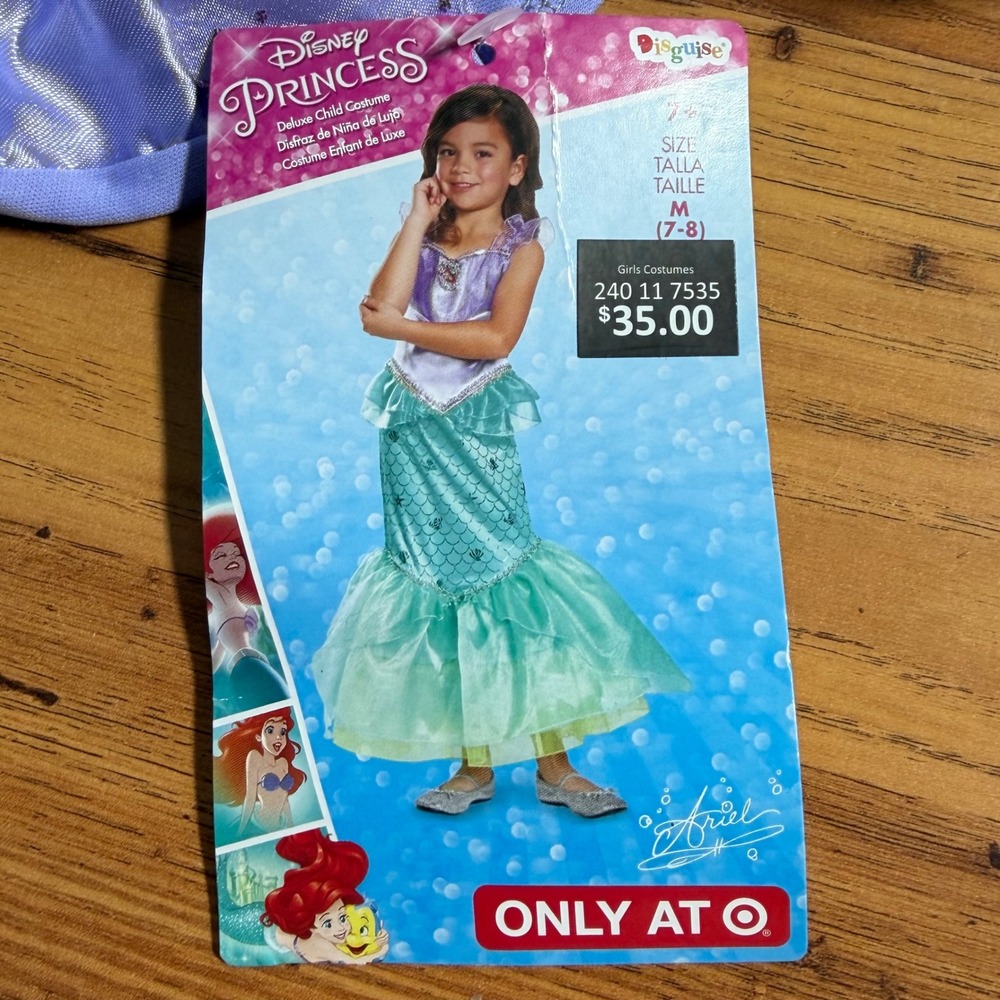 Disney Princess Ariel Deluxe Mermaid Costume Girls Size 7-8 Purple Teal 10557K